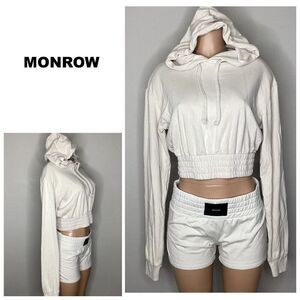 New. Monrow ivory oversized crop hoodie. XS Retails $100